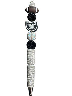 NFL Raiders-Themed Rhinestone Pen With Football & Logo Charm - Black & Silver De